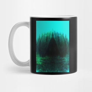 Special processing. Trail to the dark forest, where monster live. Aqua. Light borders. Mug